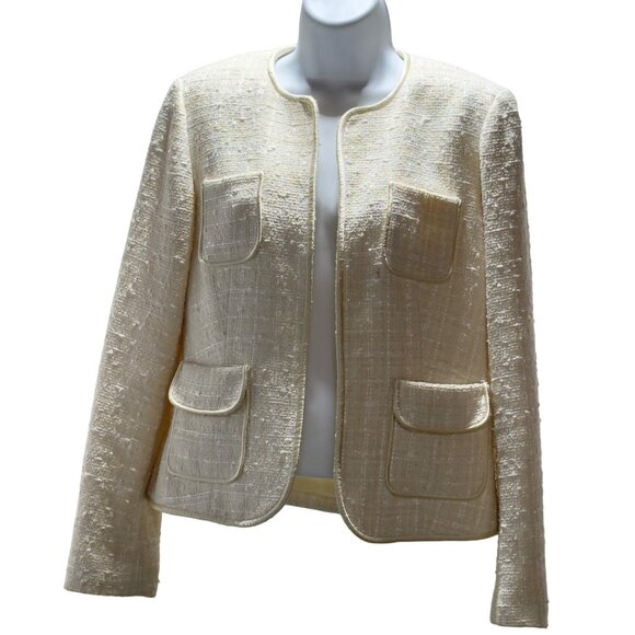 PENDLETON Women’s Jacket Ivory Tweed Textured Cotton Blend Collarless Size 6 - Picture 1 of 8